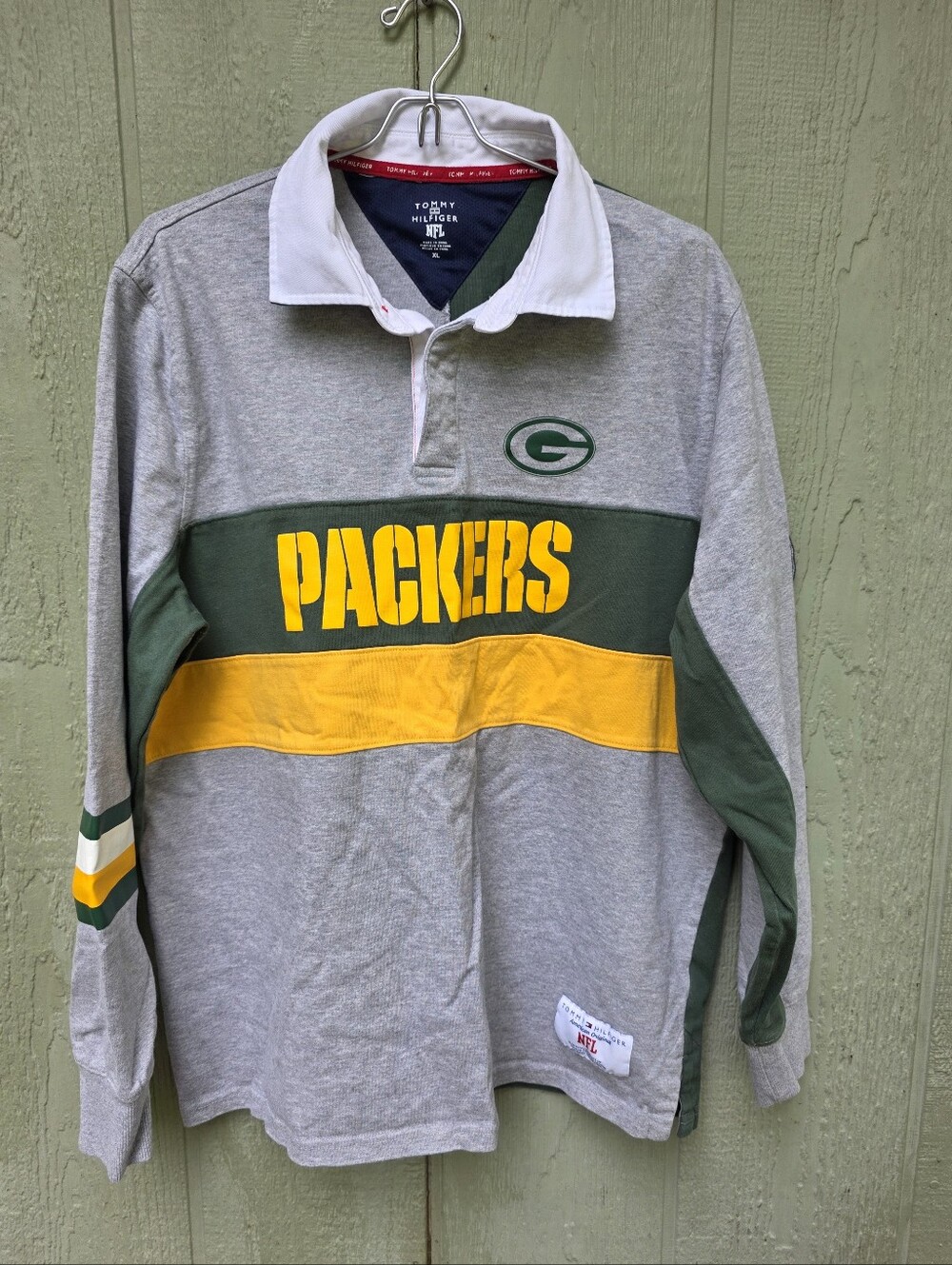 NFL Tommy Hilfiger Packers Rugby Top Green Yellow #LS10 - Picture 4 of 16